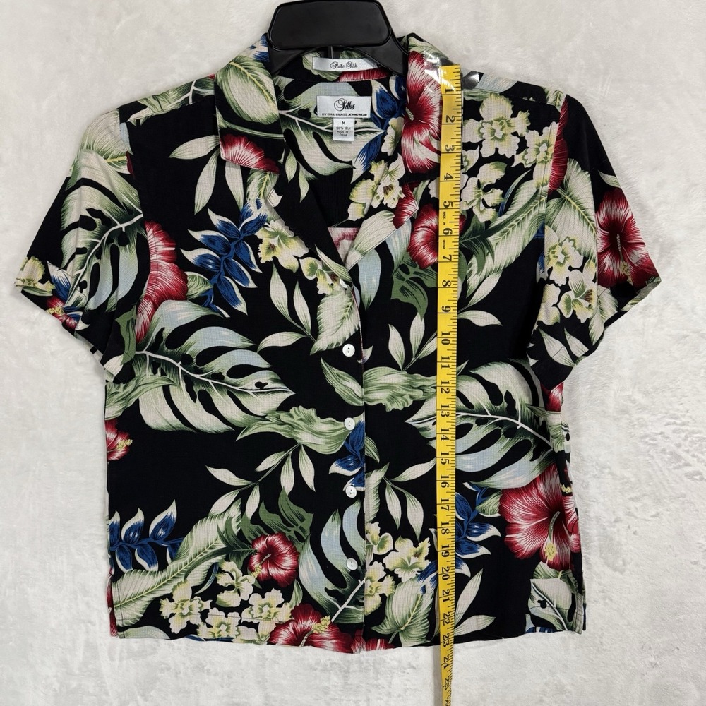 Vintage Bill Blass 100% Pure Silk Hawaiian Button Down Shirt Size M Hibiscus 90s - Picture 9 of 13